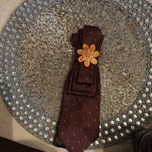 Elegant Brown Scarf with Orange Floral Accent